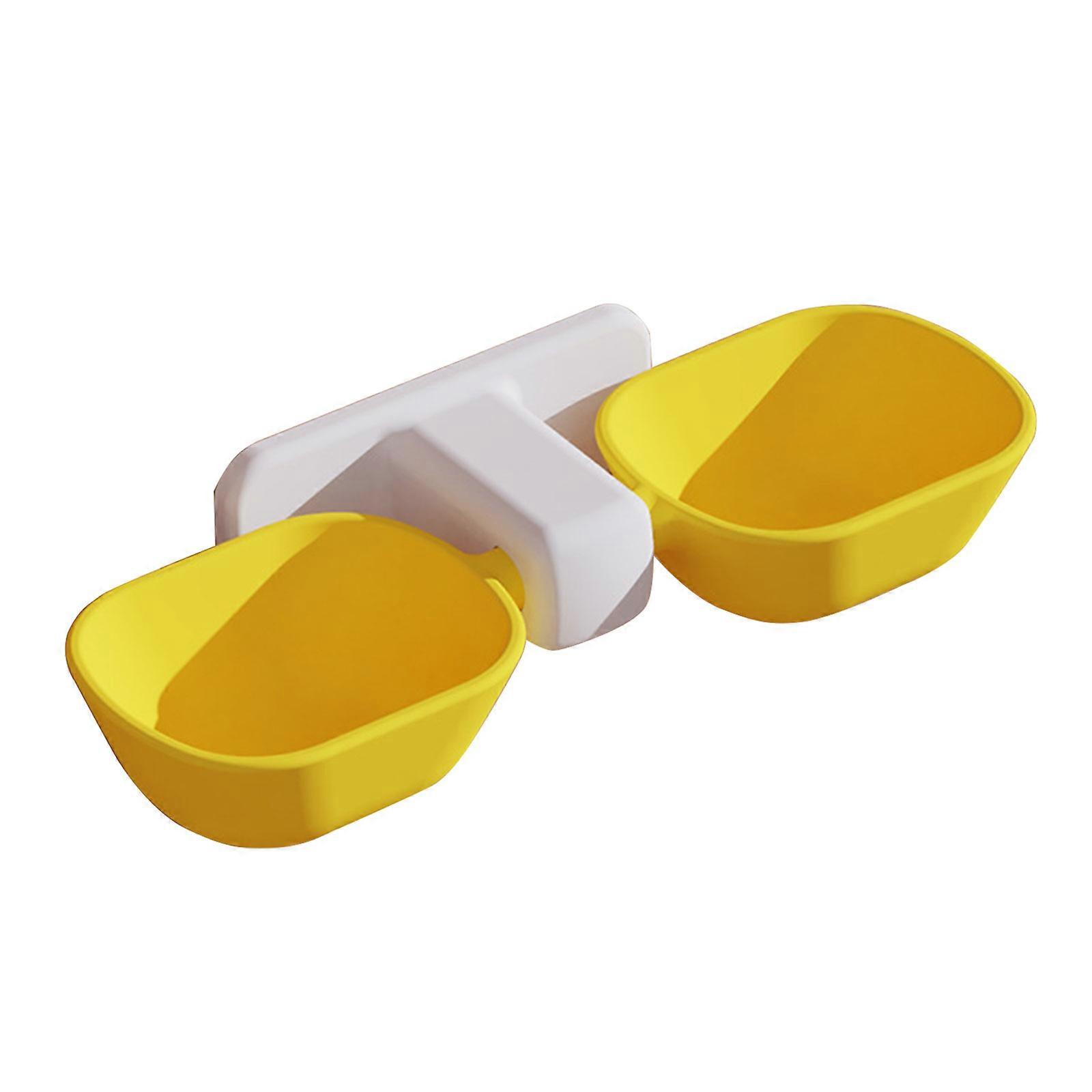 Adjustable and Wall-Mounted Cat Bowl with Stand, Anti-Vomiting and Dishwasher Safe for Pet Food, Easy to Install, White PP and Yellow, 29x13x7cm