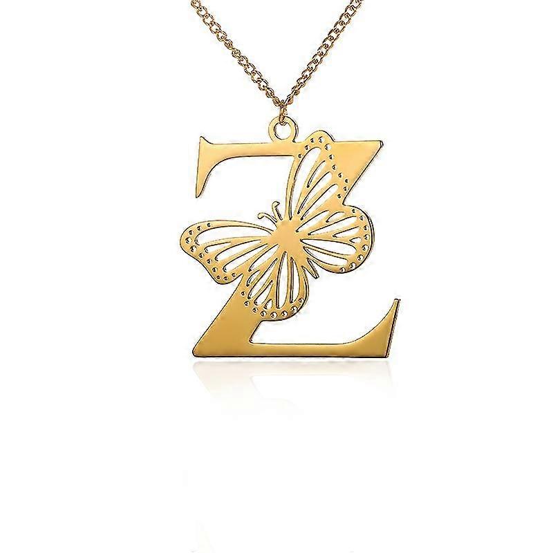 الفولاذ المقاوم للصدأ A-Z الحرف الأولي قلادة قلادة للنساء الأبجدية فراشة قلادة أنثى مجوهرات خناقة للفتيات هدية
