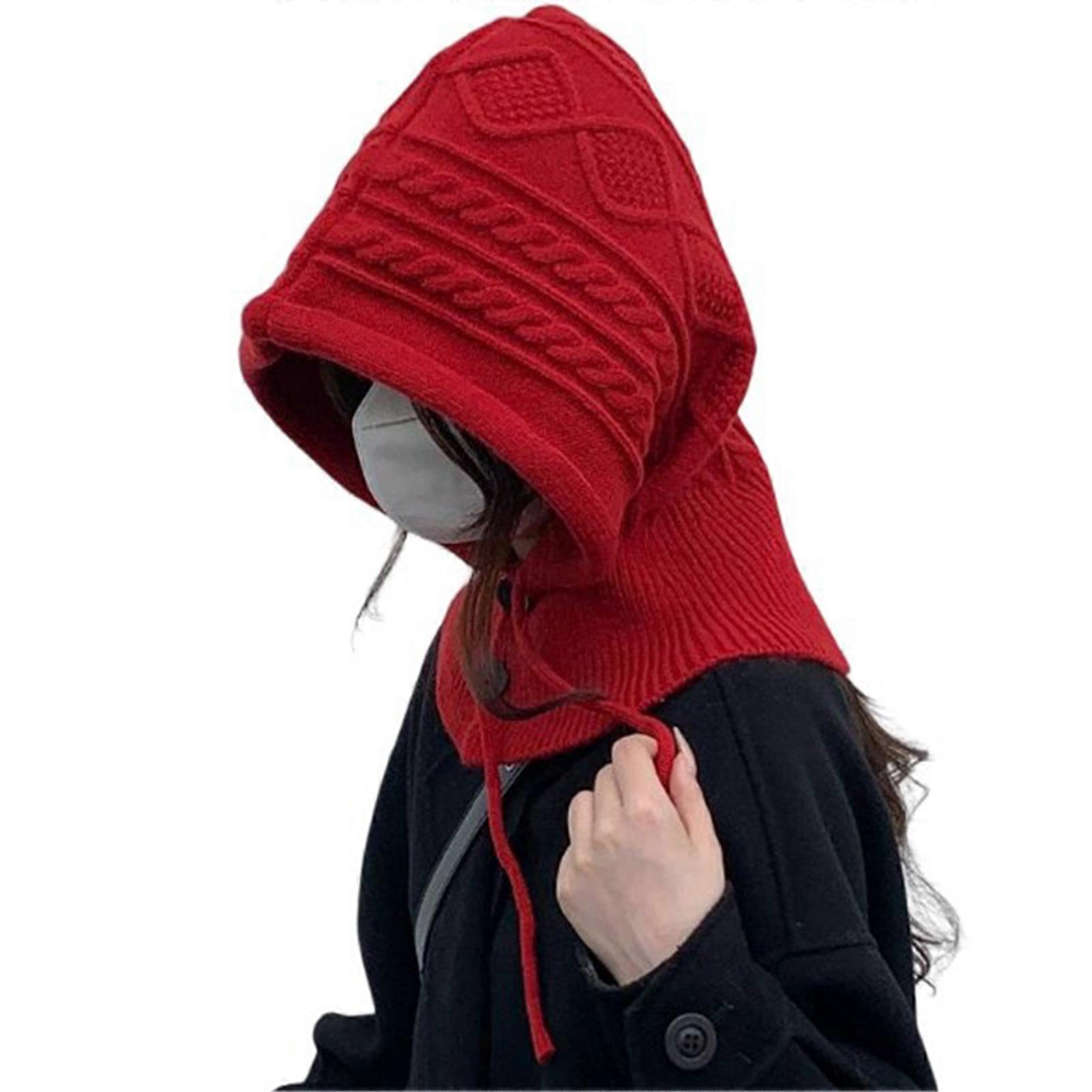 Women's Fall and Winter Warm Cap Knitted Thickened Drawstring Hat, Button Twist One-Piece Cap