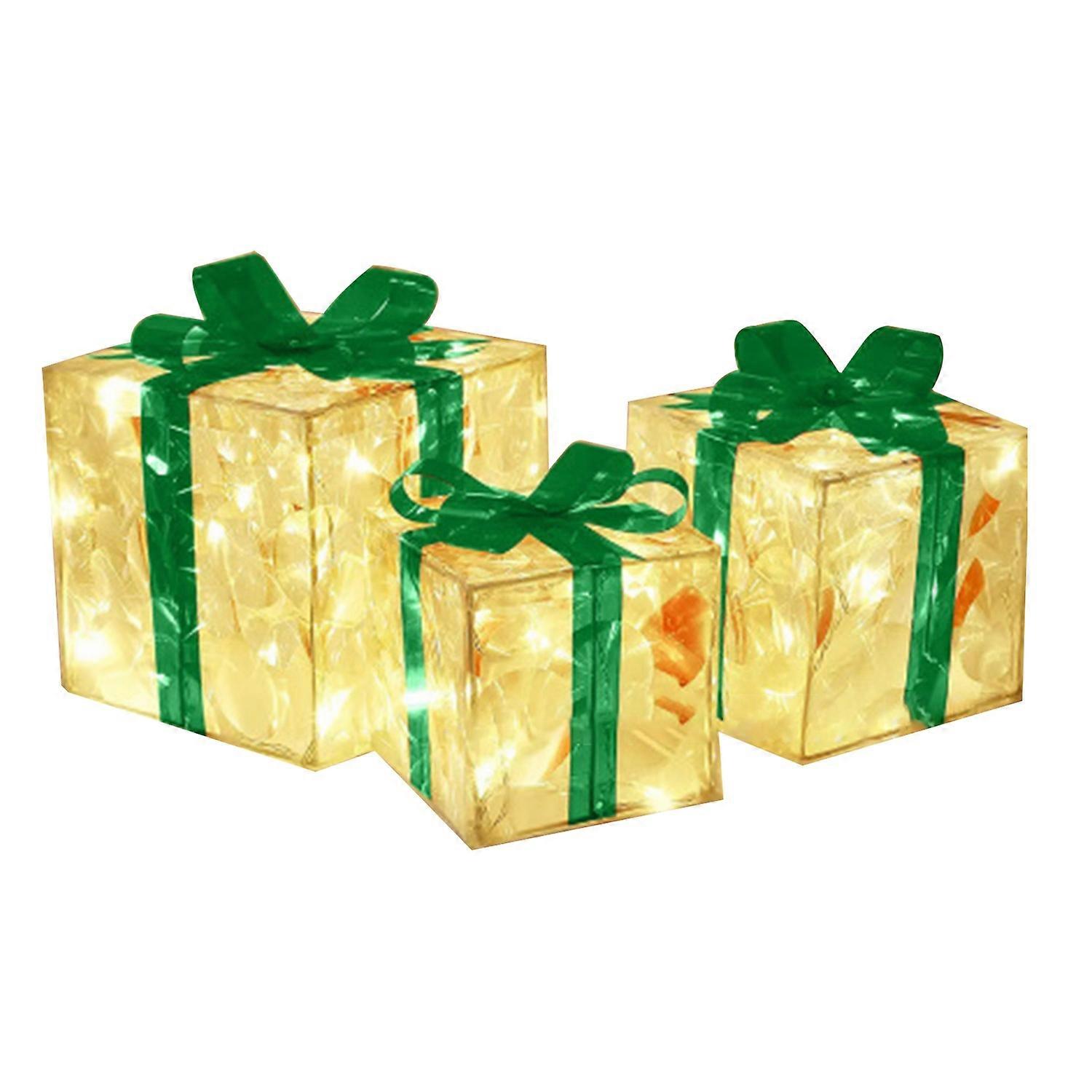 3Pcs/Set LED Christmas Gift Box Red Bow Snowflake Pattern Light Up Present Boxes Glowing Holiday