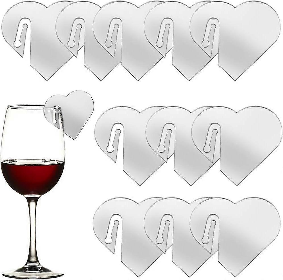 1 BOX 20PCS Acrylic Heart Glass Identifiers Drink Markers Silver Mirror Wine Stemless Glasses Write on Name Tag Marker Blanks Flat Glasses Tags for We