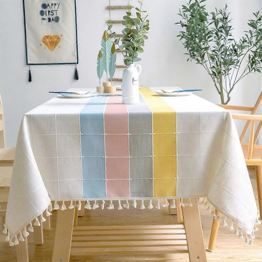 Tassel table cloth Plaid table cloth rectangular cotton linen dust cover suitable for kitchen dining 35x 35"