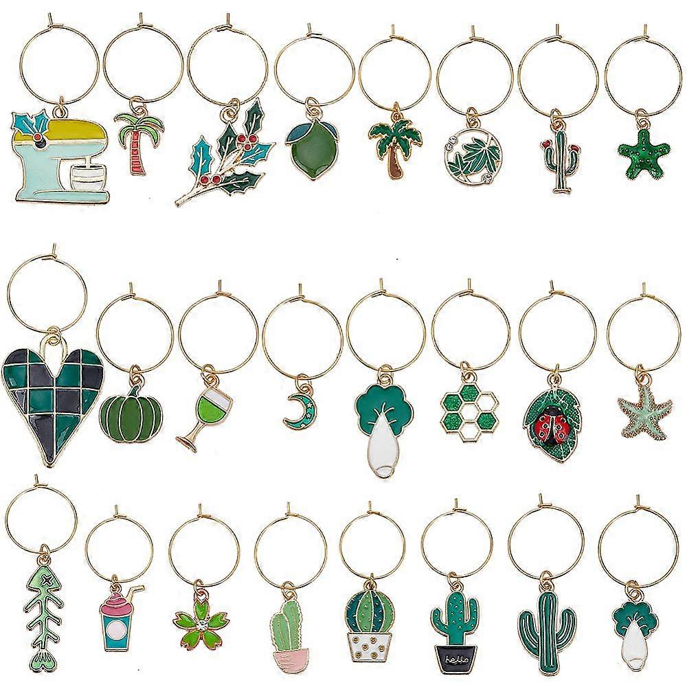 Alloy Enamel Charms Wine Glass Charms with Brass Wine Glass Charms Ring Mixed Shapes Mixed Color 37~59mm 24pcs/set