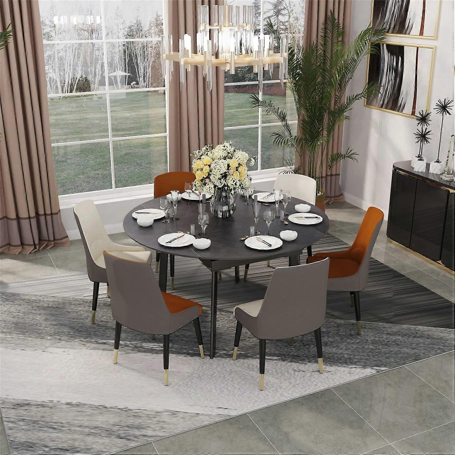 Round Extendable Dining Table, Sintered Stone, Seats 4-6 No Chairs
