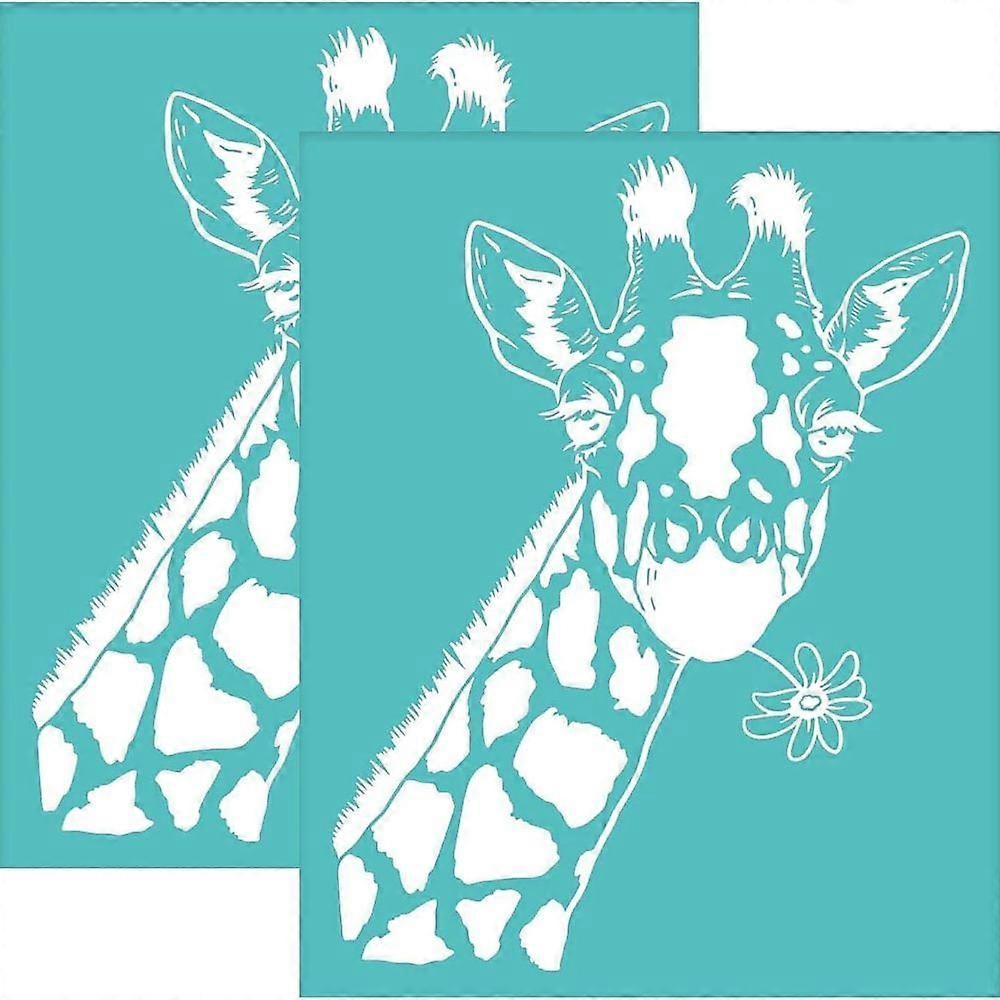 2pcs Self-Adhesive Silk Screen Printing Stencil Giraffe Pattern Reusable Silkscreen Stencil Washable Mesh Transfers Stencil for Printing on Wood T-Shi