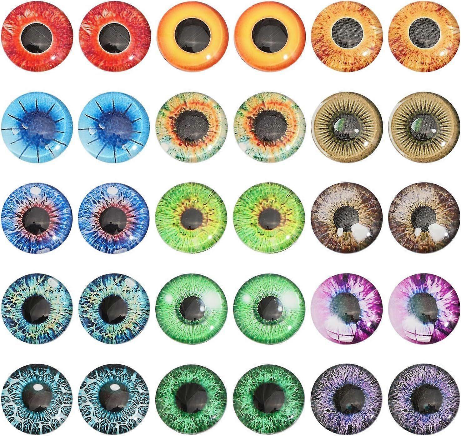 30Pcs 15Styles Dragon Eyes Glass Cabochon Luminous Cat Eyes Glass Cabochons Glow in The Dark Animal Eyes Flatbacks for Art Props DIY Craft Making 20mm
