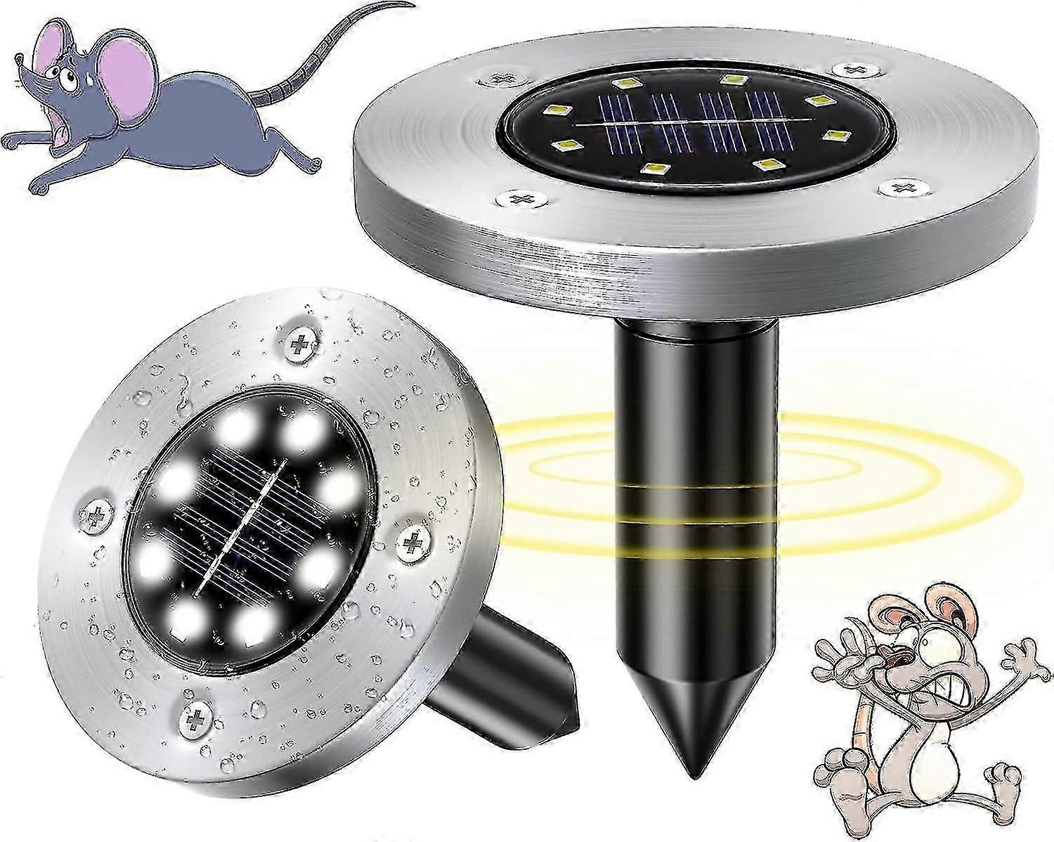 2 Pack Mole Repellent Solar Powered Gopher Repellent Ultrasonic Solar Powered Sonic Mole Deterrent Stakes, Snake Groundhog Repellent For Yard, Garden