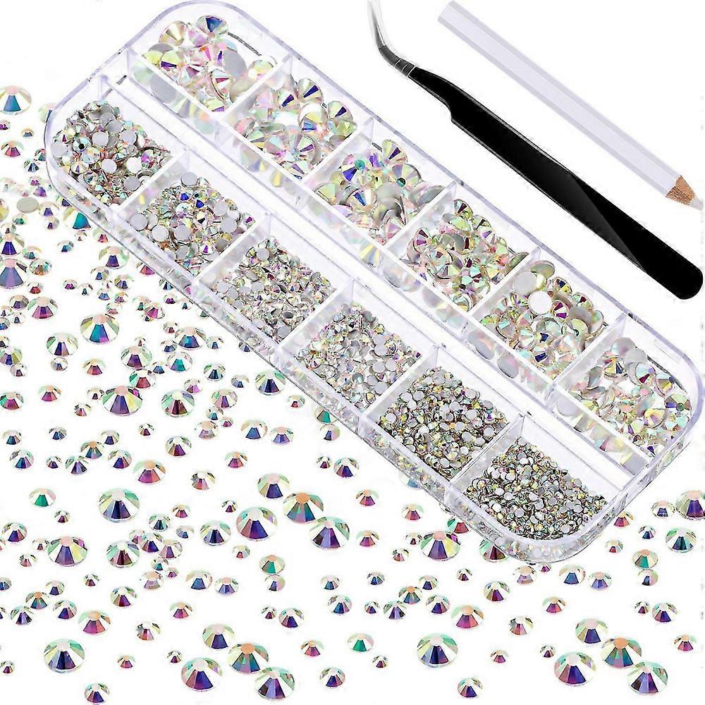 2000 Pieces Flat Back Gems Rhinestones 6 Sizes