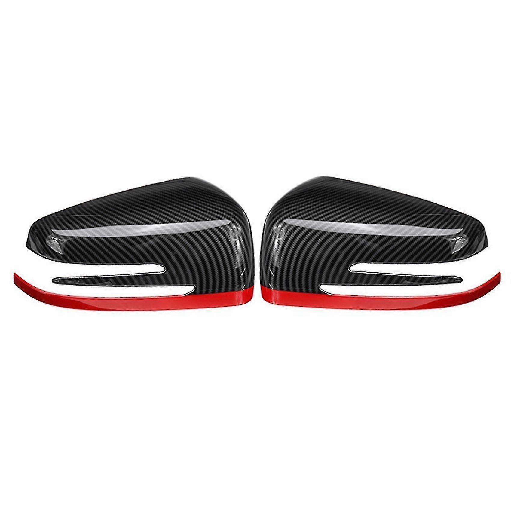 2x Car Rearview Side Mirrors Cover Cap For C E Cla Gla Class W176 W117 Carbon + Red