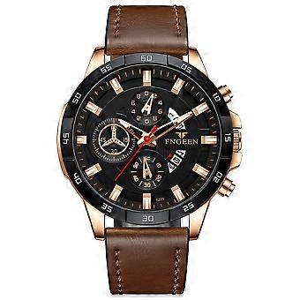 FNGEEN 5225 Orologio al quarzo impermeabile multifunzionale, colore: pelle marrone Rose Shell superficie nera