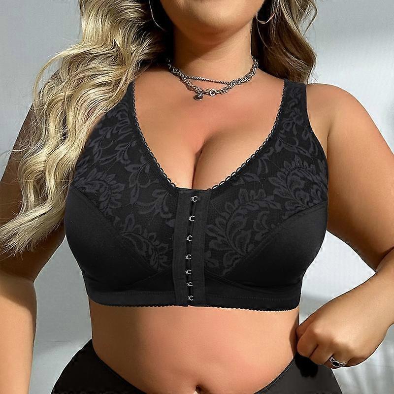Women Plus Size Bra Full Coverage Lace Lingerie Wireless Front Closure Bras Comfortable Underwear for Mother 0Xl-5Xl Vests Tops