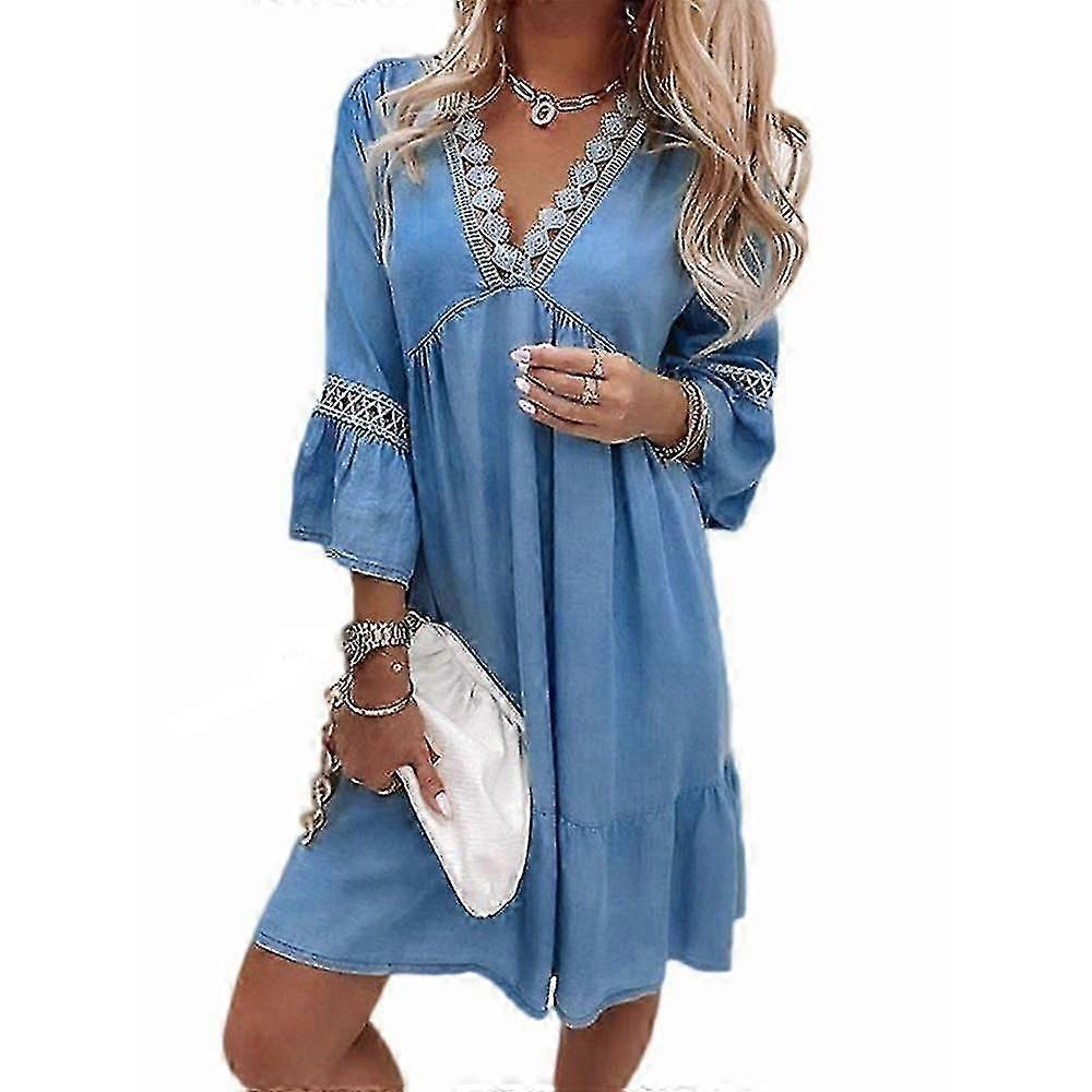 Kvinnors Boho V-ringad klänning Sommarsemester Strandklänning
