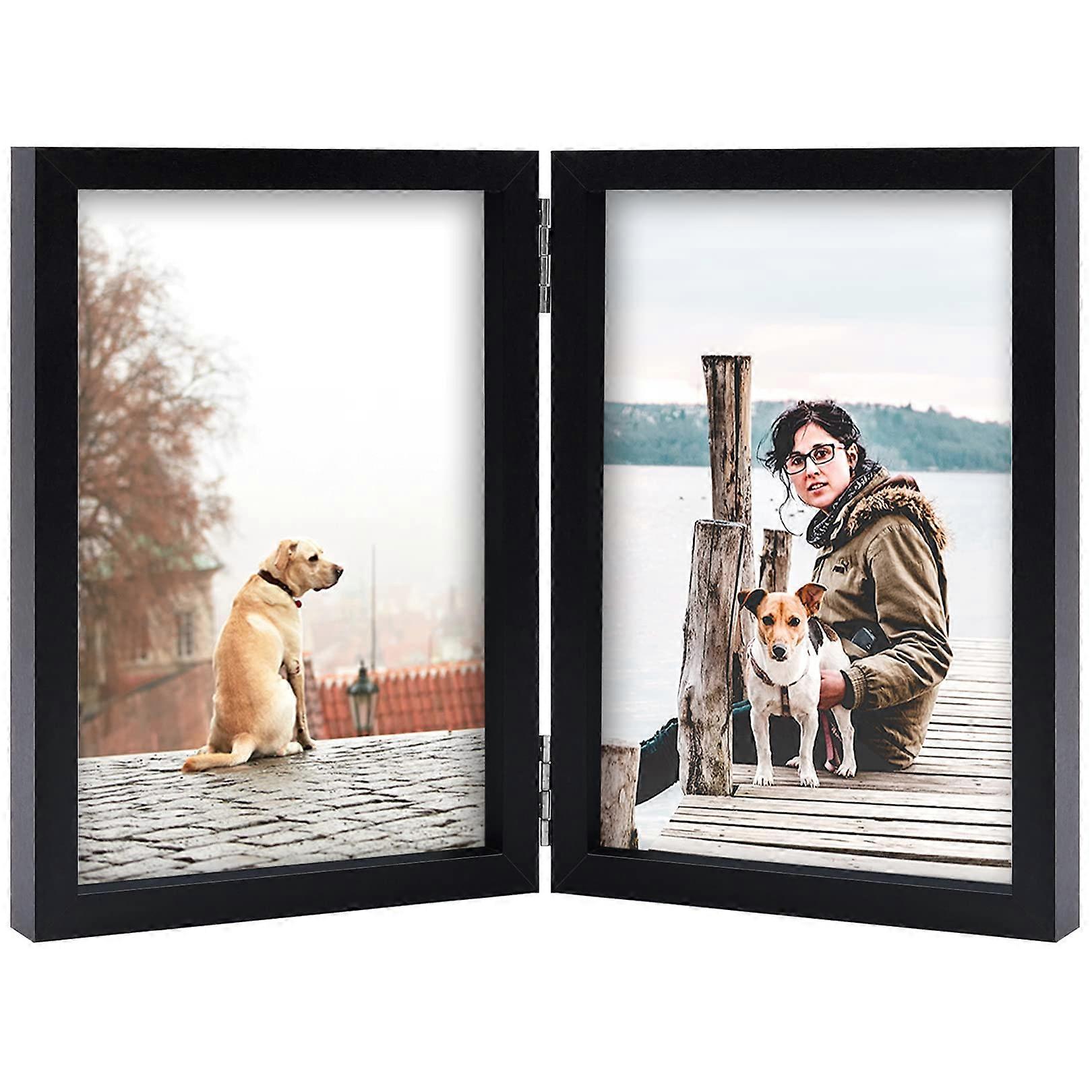 Wooden Hinged Picture Frame for Desktop Tabletop 4x6, Rustic Style, Natural Wood Finish, Vertical or Horizontal Display