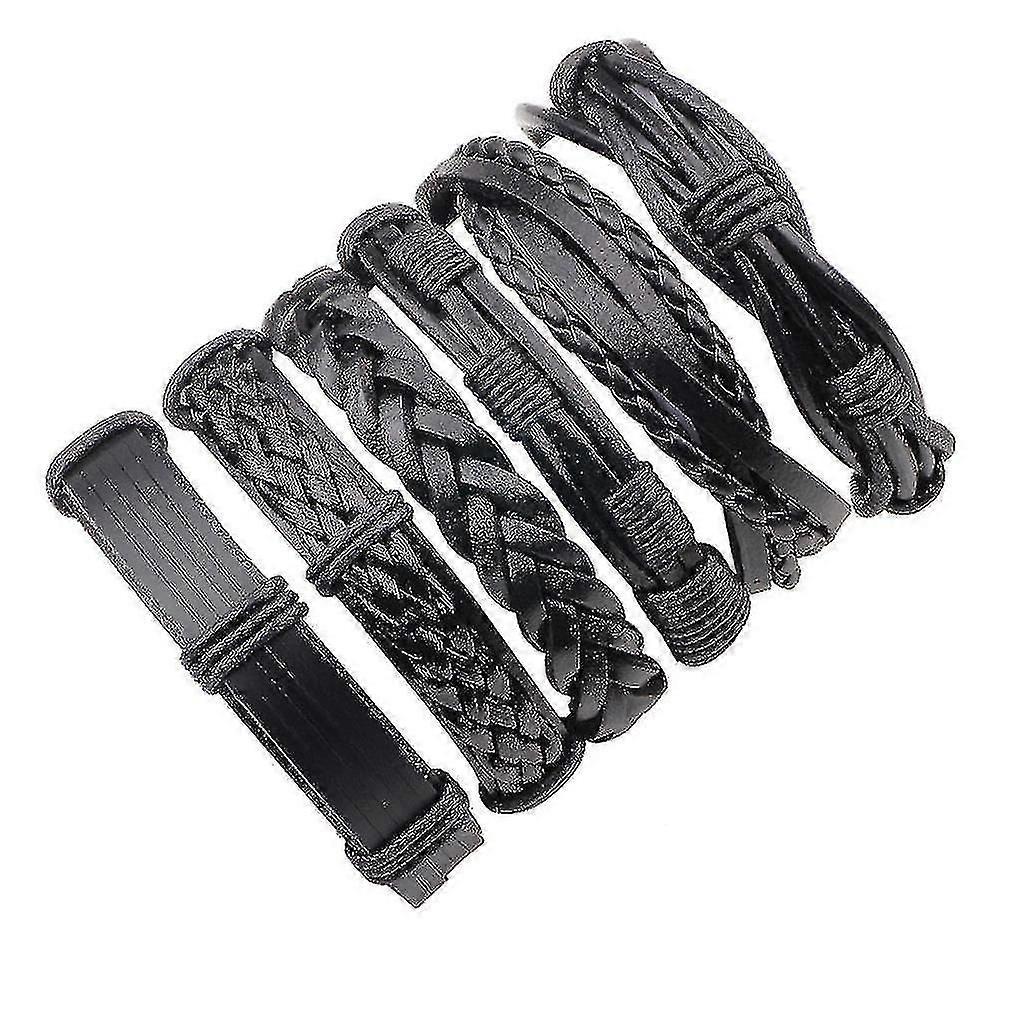 6pcs/lot Multi-wrap Woven Leather Punk Bracelet