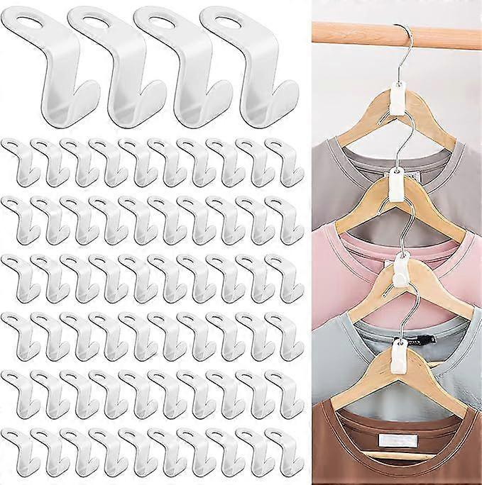 64 Pcs Hanger Hook, Extension Clip, Space Saving Connector Hooks Mini Cascading Hangers Closet Organizer Space Saving (White)