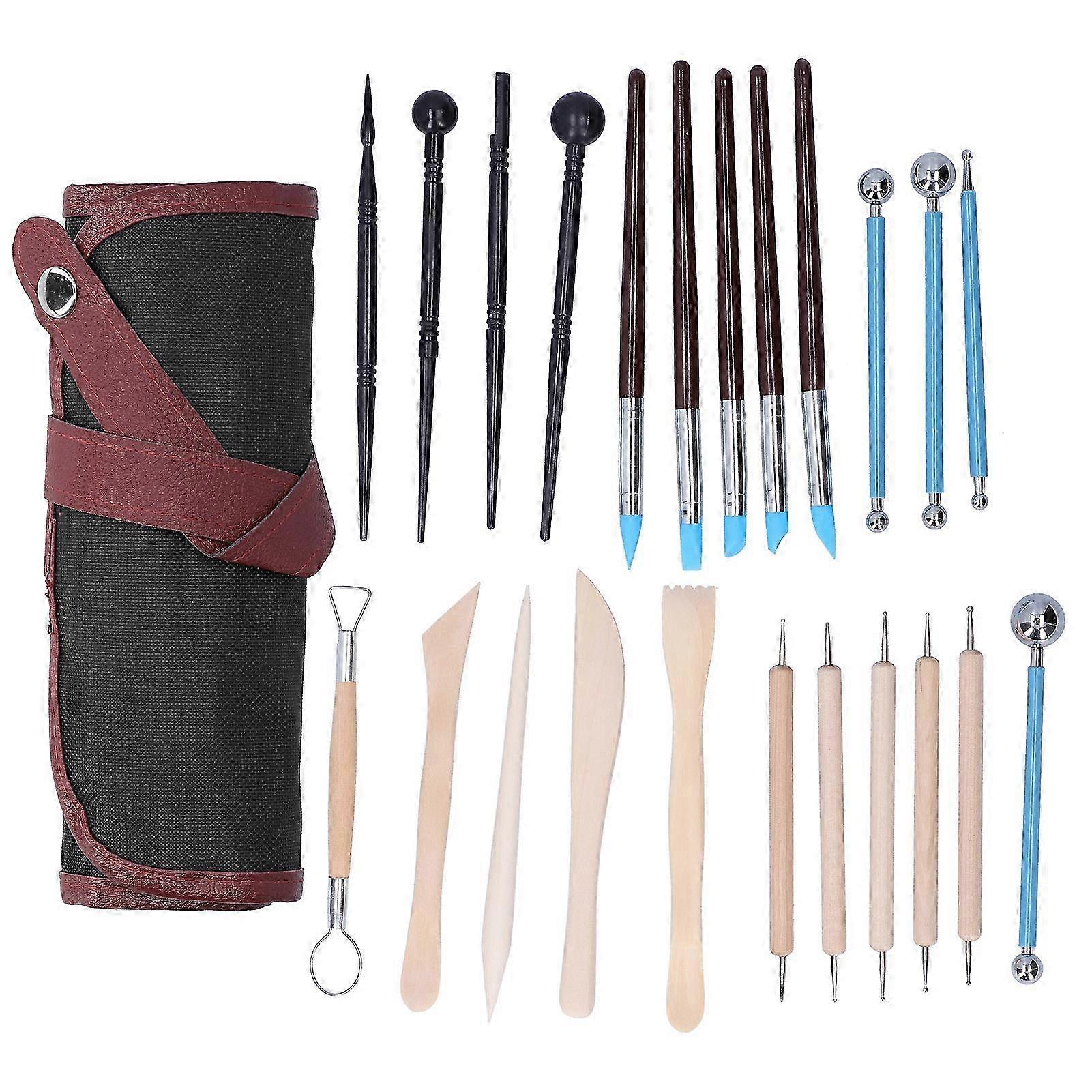 24Pcs Pottery Tools Set Clay Sculpting Carving Trimming Scraper Knife Dotting Pen Kit