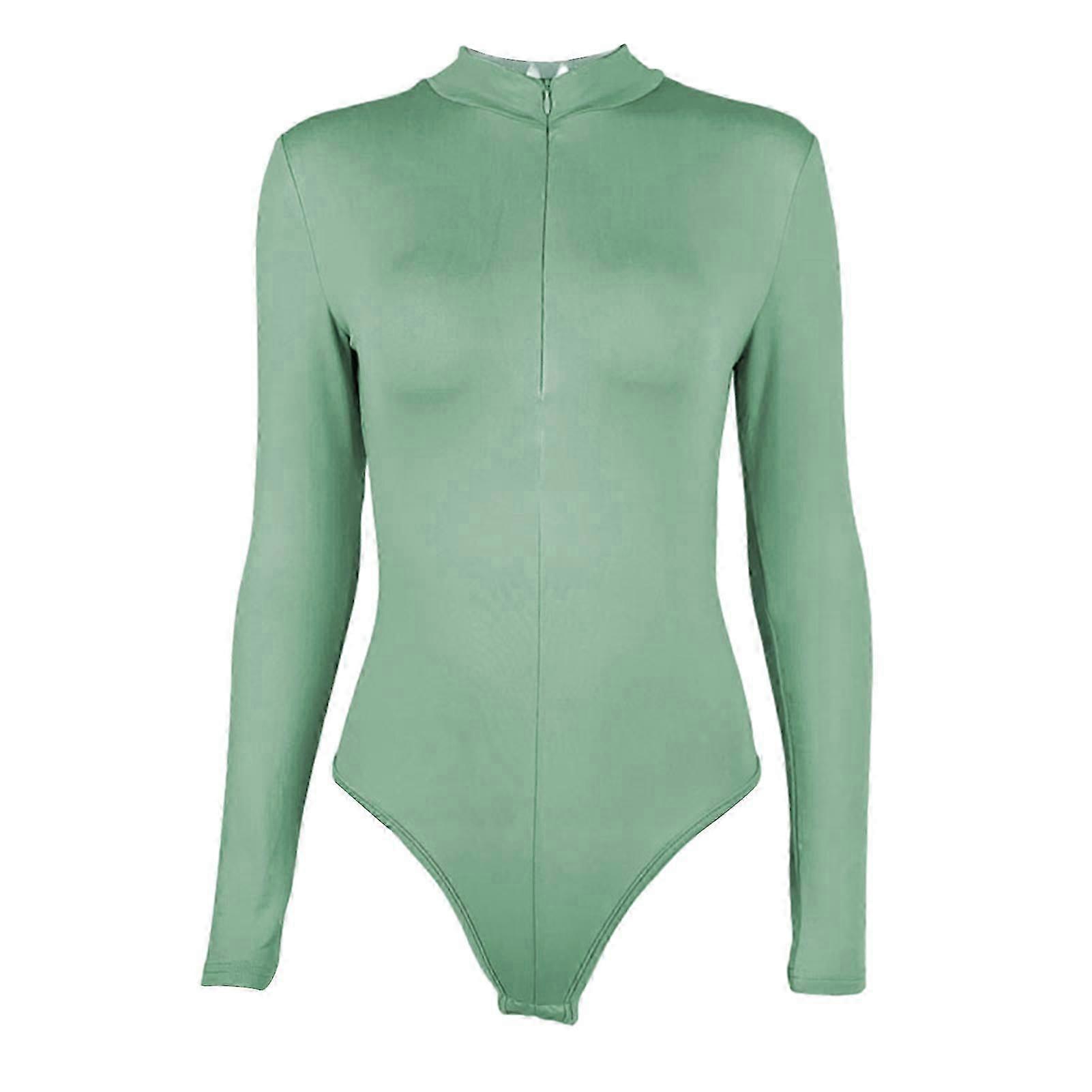 Simple Mock Neck Long-sleeved Zippered Bodysuit Versatile Leisure Comfy Clothing For Women Daily Wear