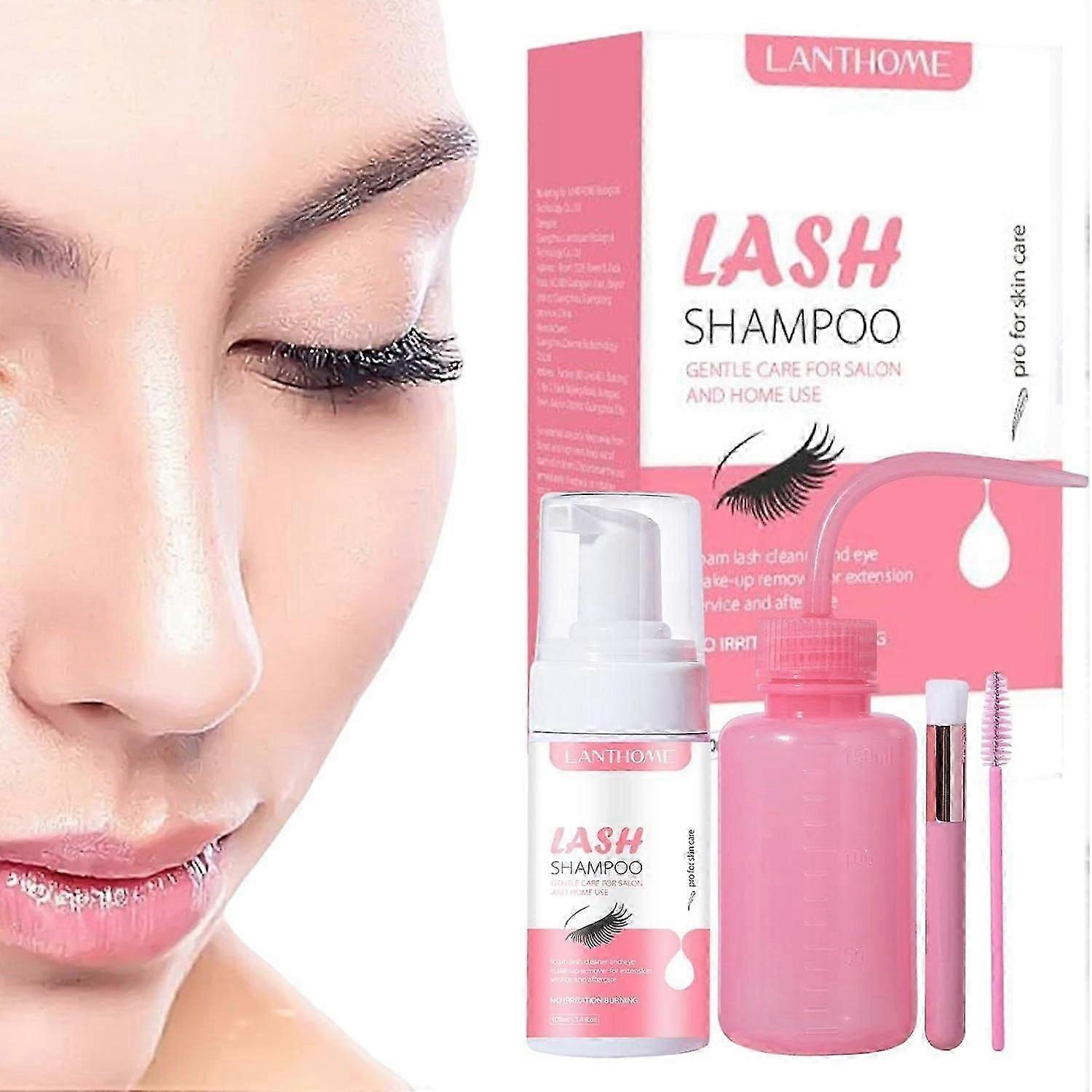 Lash Shampoo Kit, 100ml Gentle Foam Lash Cleanser, Oil-Free Cleaning for Wash Extension, Natural Eyelash Bath with Rinse Bottle Lash Brush