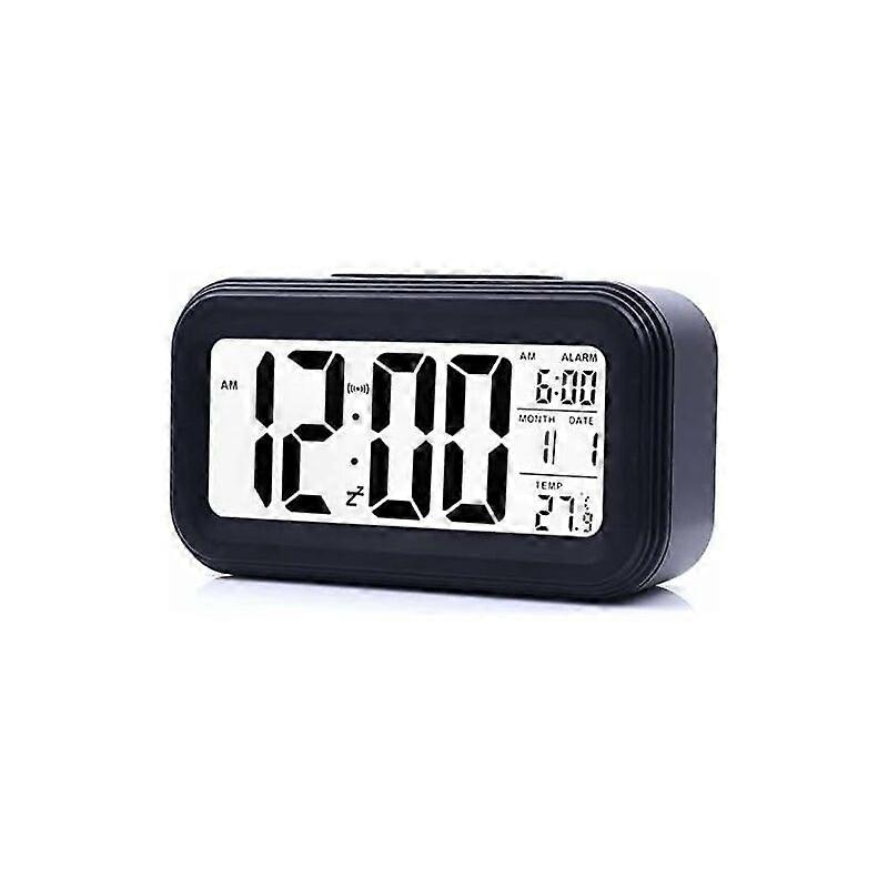 Digital Alarm Clock Morning Alarm Clock, Silent Battery Operated Digital Alarm Clock for Kids Adults Large LED Display Temperature Calendar(Black)
