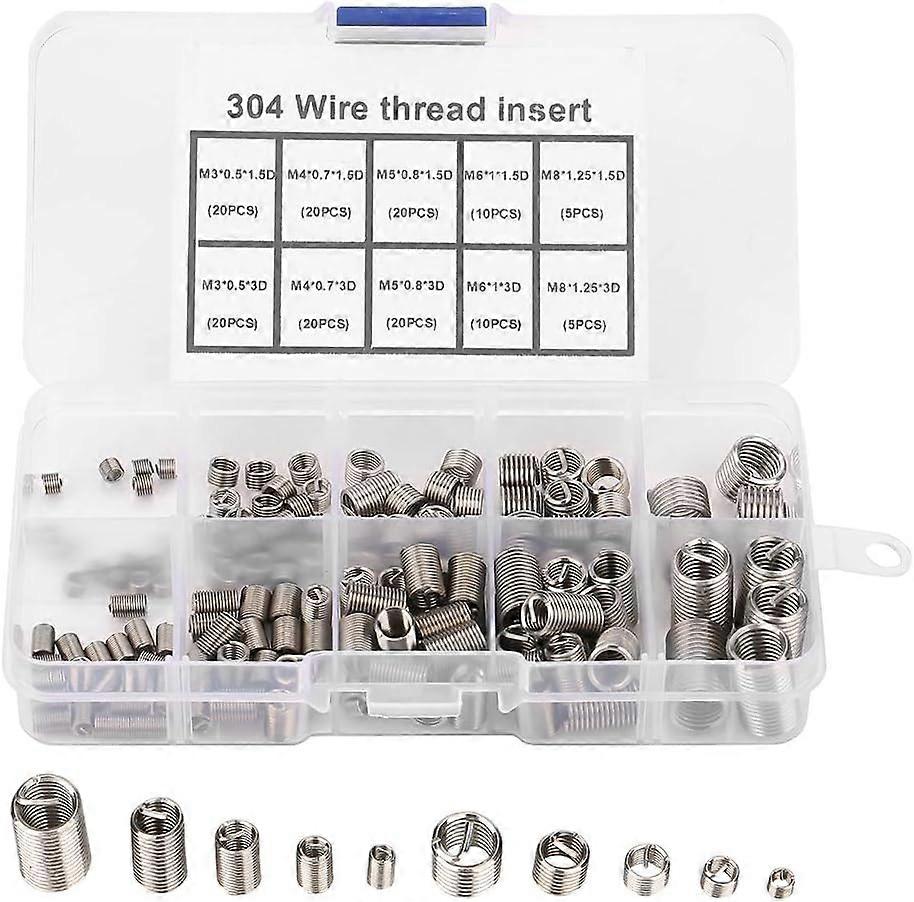 Paquet de 150 inserts de réparation de filetage, M3-M8 Insert de filetage en acier inoxydable Assortiment d’inserts de filetage