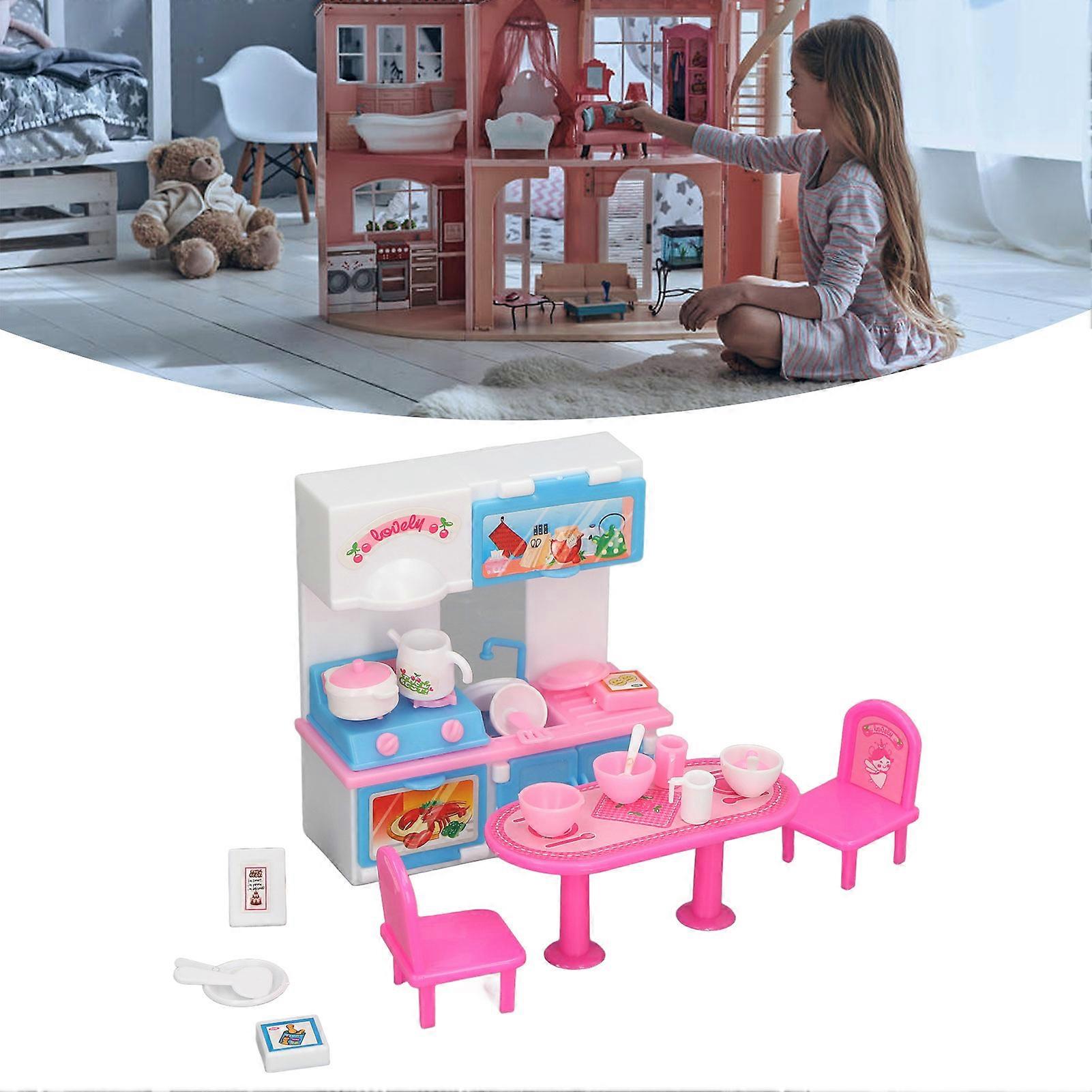 Simulation Kitchen Set Educational Mini Plastic Cooktop Table Tableware Toy for Pretend Play Dollhouse