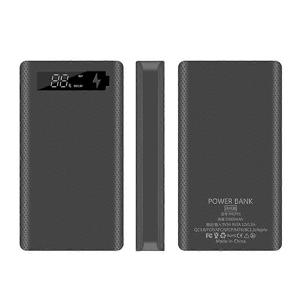 6x 18650 Power Bank for Case External for QC 3.0 Battery Charge Storage Box for Shell Portable Charger Battery for Shell  Black