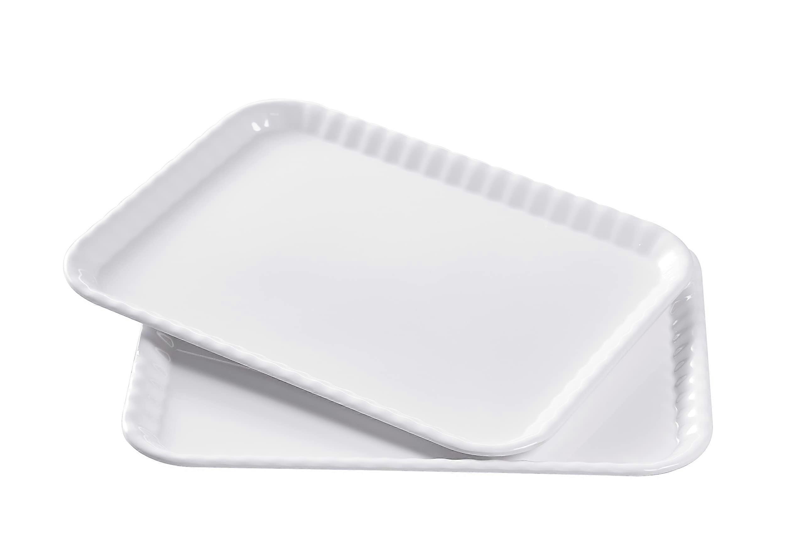 2 Set White Melamine Serving Trays for Serving and Storing 15' x 11' Rectangular