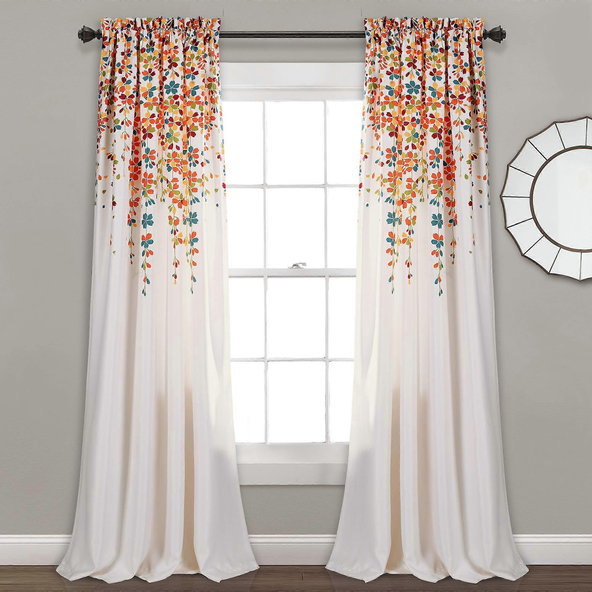Crying Flower Light Filtering Window Curtain Panels, Double, 52 x 'G 84' U + 2 ', turquoise and tangerine