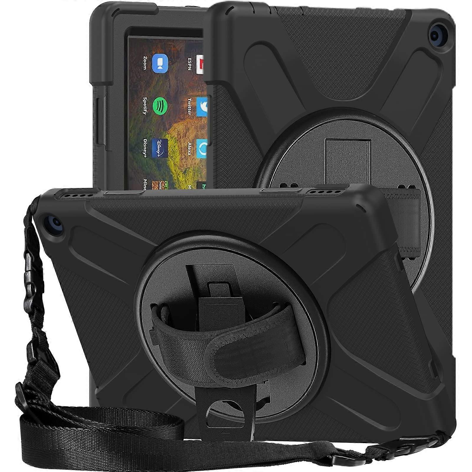 Pirate Series Protective Case for Fire HD 10 Plus with Adjustable Hand Strap and Built-in Kickstand in Black