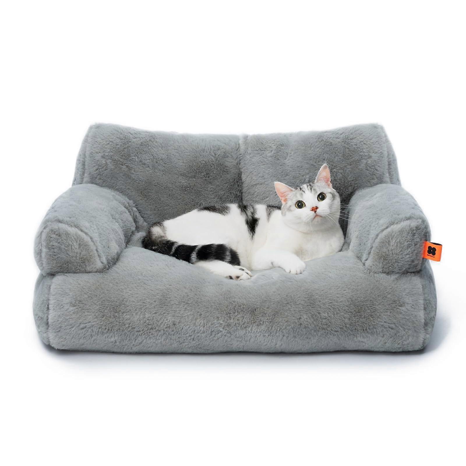 Cat Bed for Indoor Cats and Small Dogs, Washable with Removable Cover, Soft Plush Material, Grey Color