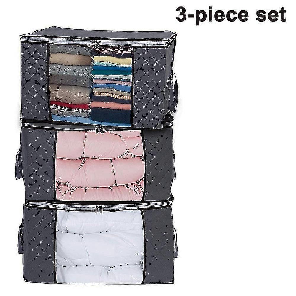 3 Pack Clothes Storage Bags , Large Capacity Blanket Storage Containers Organizers For Comforters,bedding,clothing,foldable 3 Layer Fabric,#5 Zipper,r