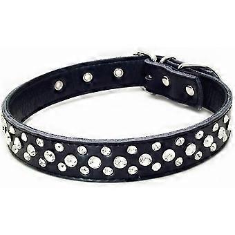 Rhinestone Hundehalsbånd Hundehalsbånd Justerbart glitrende krystalbesat ægte læderhalsbånd til lille medium hund 2,5 cm bred