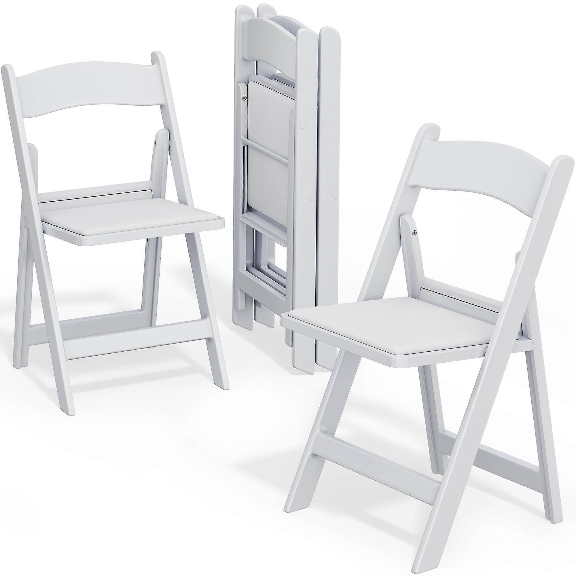 White Folding Chairs Set of 4, Sturdy Resin Folding Chairs with Padded Seat for Extra Comfort (550 lbs)