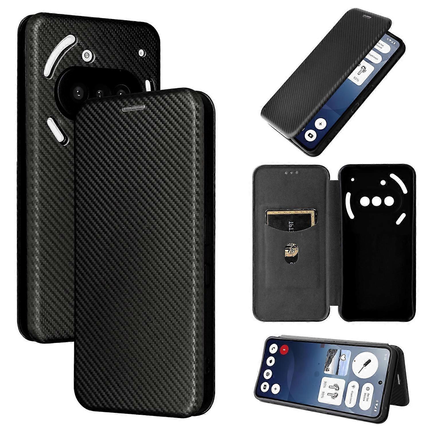 For Nothing Phone 3a 碳纤维翻盖纹理保护壳黑色