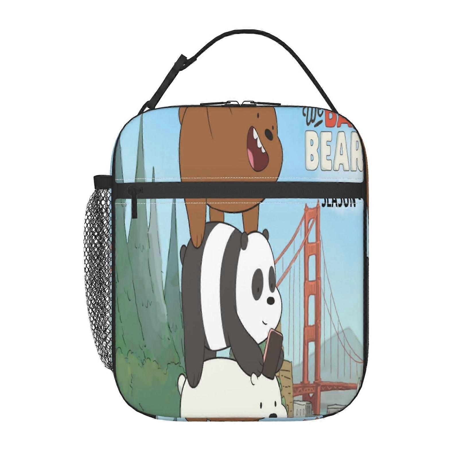 f167 We Bare Bears Season Lunch Bag with Separate Drink Holder, Heat-Resistant Base & Reinforced Stitching, Ideal for Daily Commute j167
