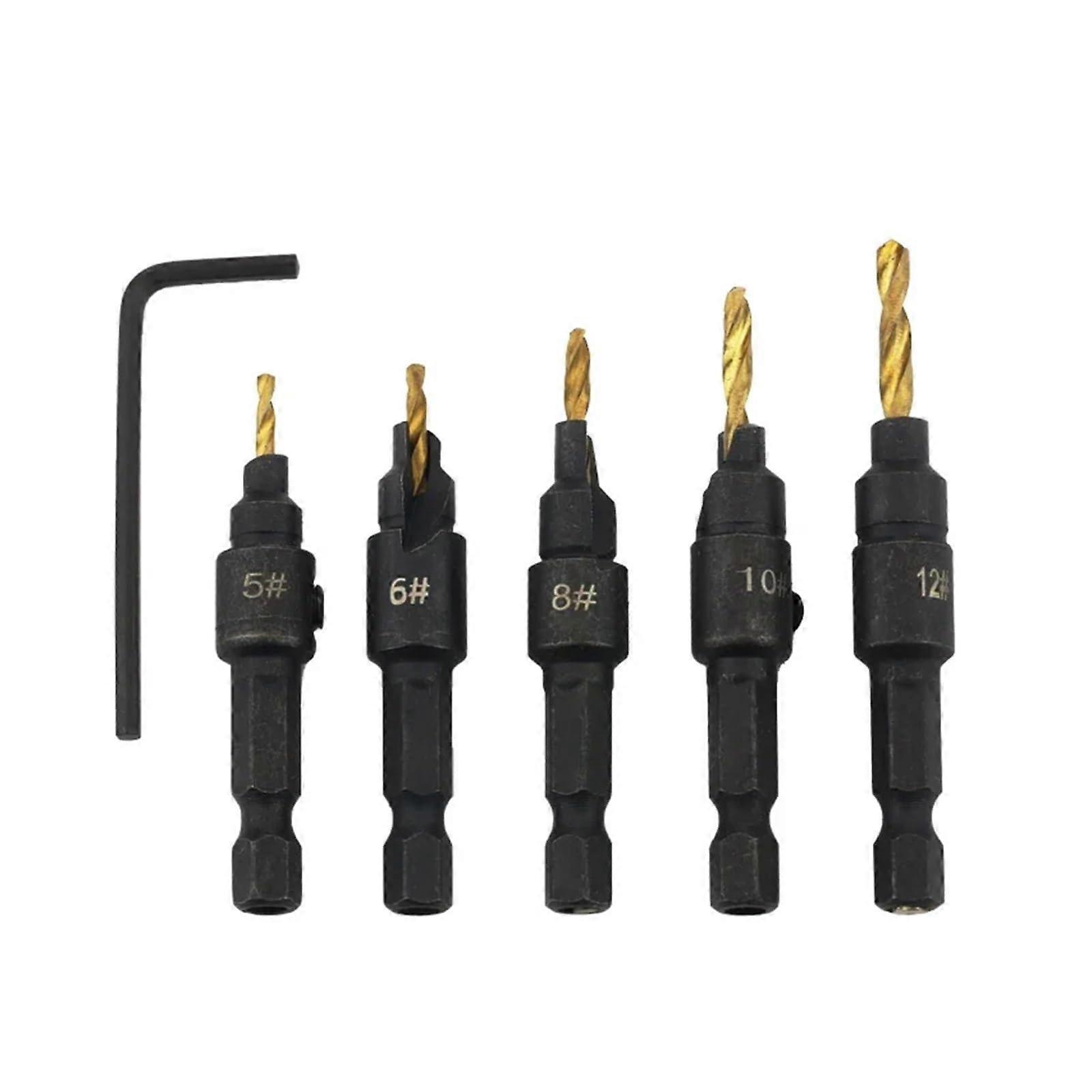 5pcs HSS Countersink Drill Bit Set - High-Speed Steel Chamfering Tools for Wood and Metal Drilling Applications