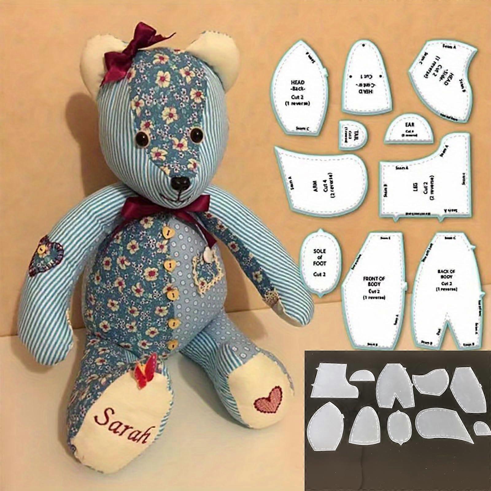 Memory Bear Sewing Templates Set, 10 Pcs Medium Acrylic Teddy Bear Patterns with Detailed Instructions for Sewing Projects