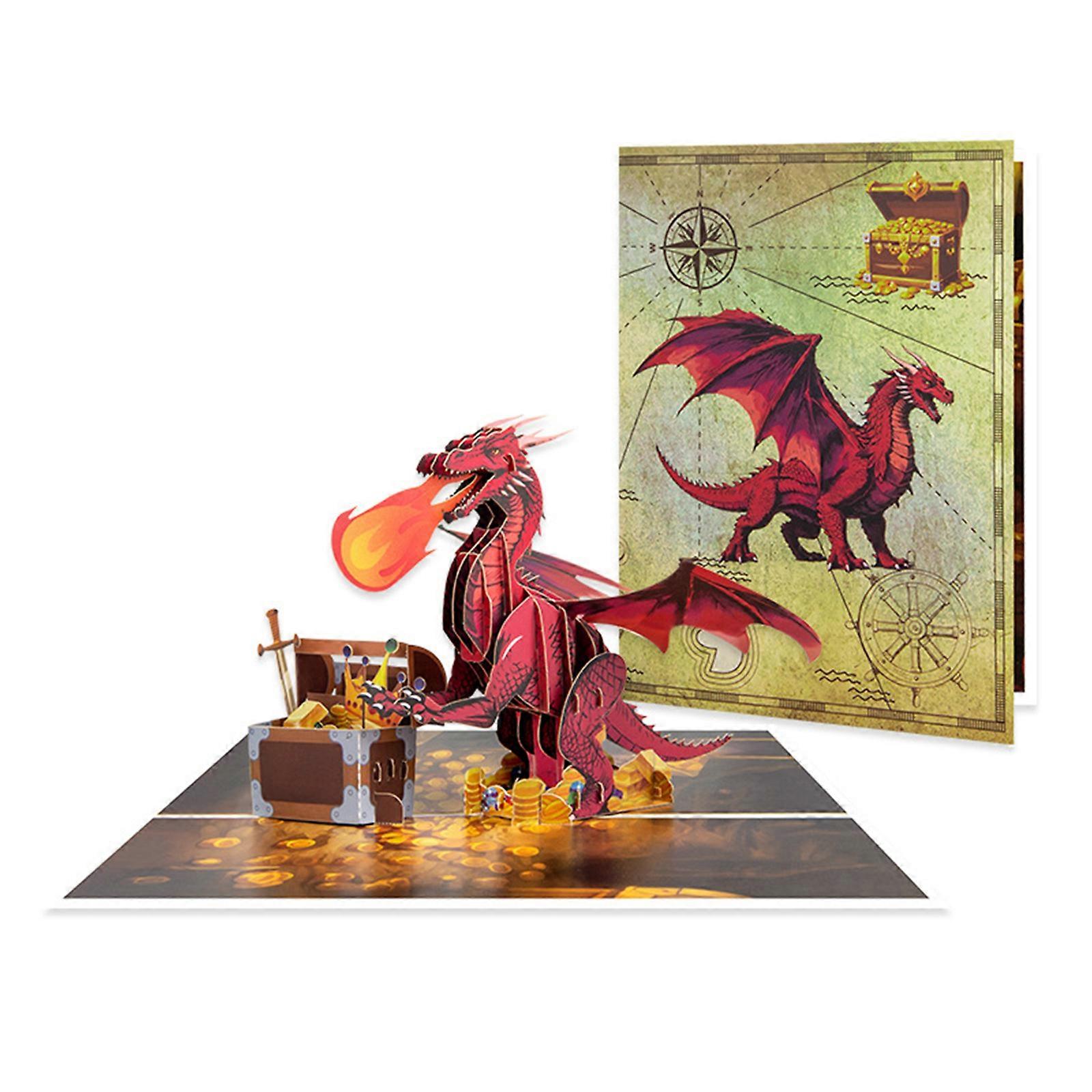 Fantasy Themed 3D Popup Card Greeting Card with Envelope Treasure Box and Dragon Card for Birthdays and Anniversaries
