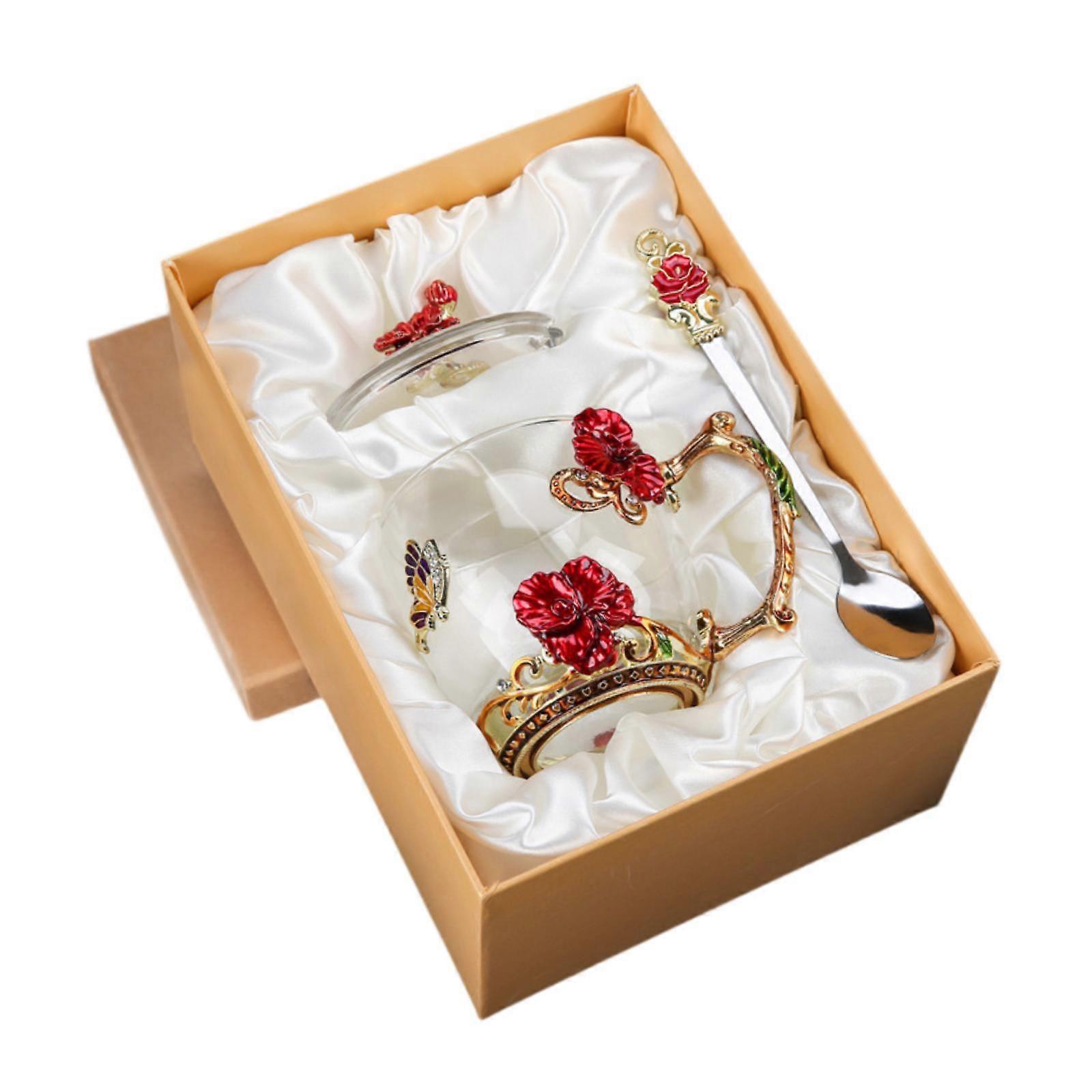 Caneca de Café Esmalte de Vidro Xícara de Chá Caneca de Chá com Colher de Natal com Tampa para Beber