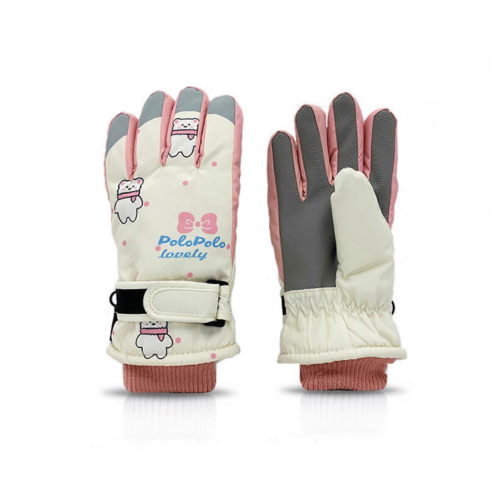 子供用冬用スノーミトン子供用防水スキーグローブサーマルグローブ、サイクリングスキーライディングホワイトの漫画パターン