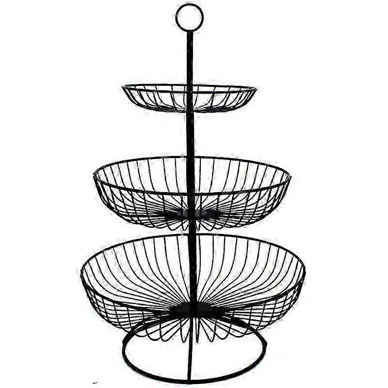 果物、野菜、ケーキを展示するための3段メタルフルーツバスケットスタンド-ブラック