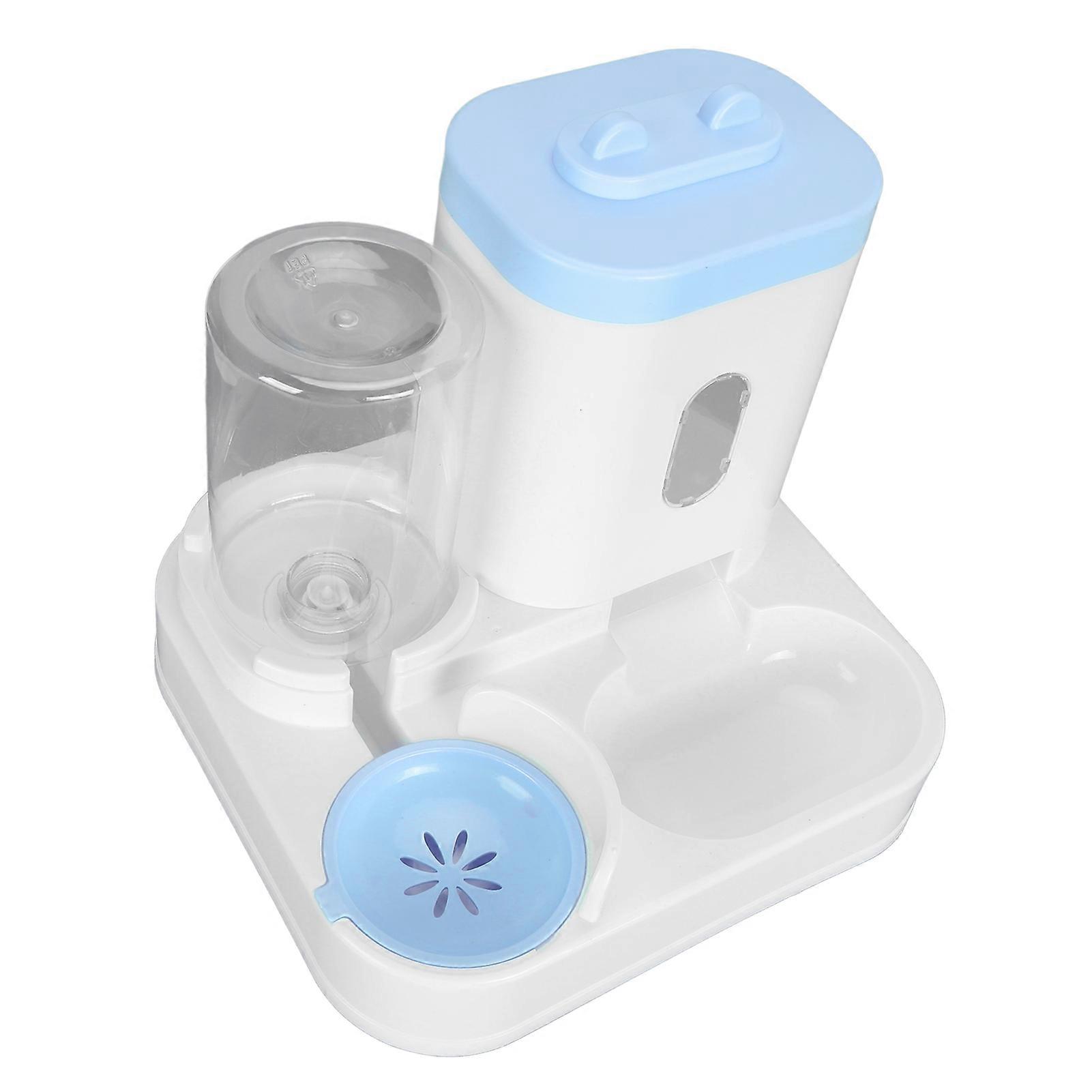 Pet Food Water Dispenser 2 in 1 Large Capacity Detachable Automatic Cat Waterer Feeder for Dog Puppy Blue 