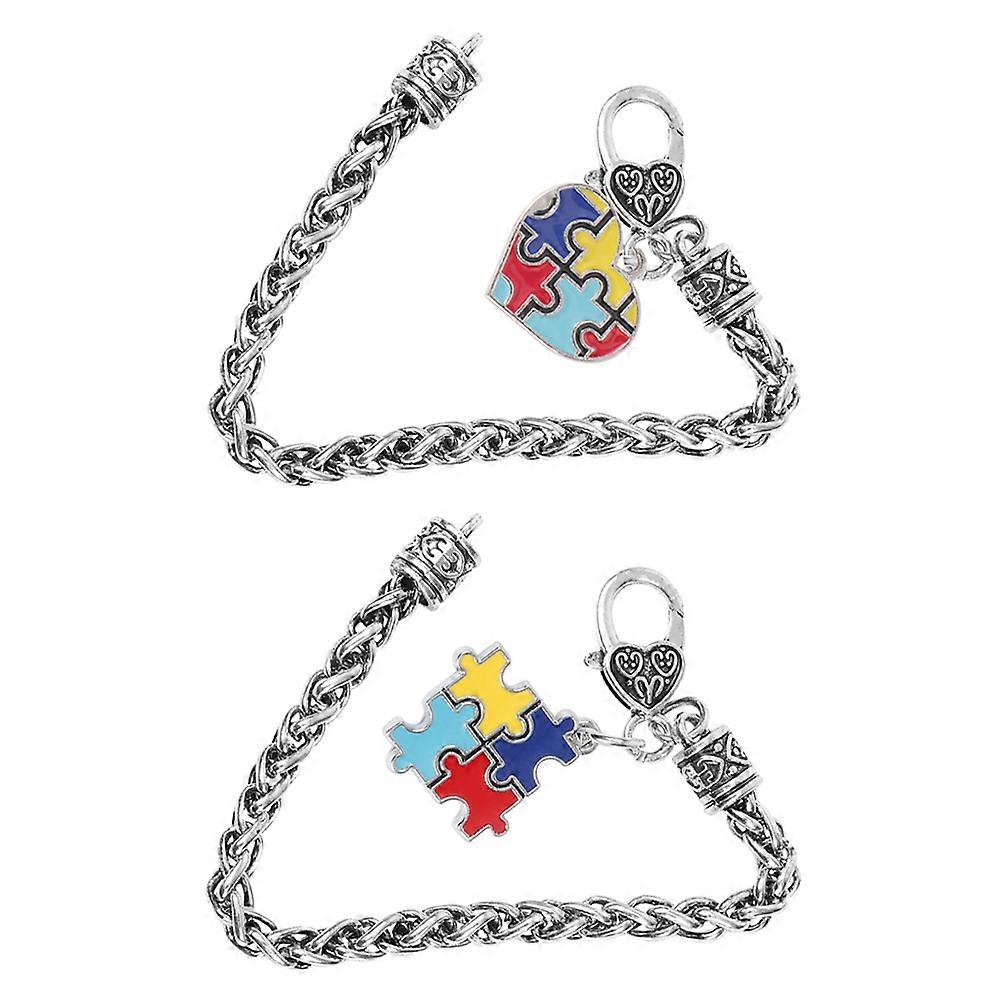 2pcs Unique Autism Awareness Puzzle Bracelets   Zinc Alloy Hand Chains for Support & Inclusivity   Thoughtful Design