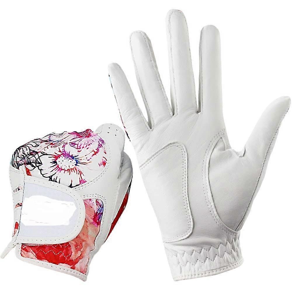 Golf Glove Pack - 1 Pair Genuine Leather Lycra Non-Slip Women's Breathable Sports Gloves, Size 18 Small, Colorful Fabric