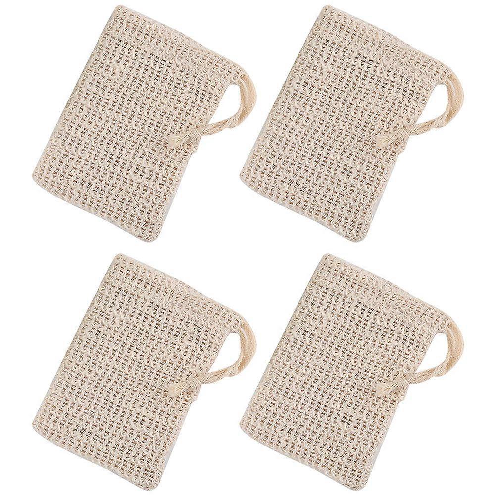 Exfoliating Soap Pouch Rectangular Drawstring Design for Bath Shower 14*9.5cm Beige 4Pcs