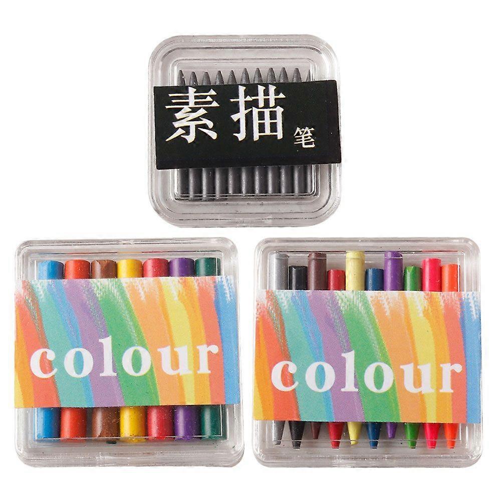 3 boxes of Miniature Colorful Crayons Mini House Landscape Layout Sketch Pencil for Kids