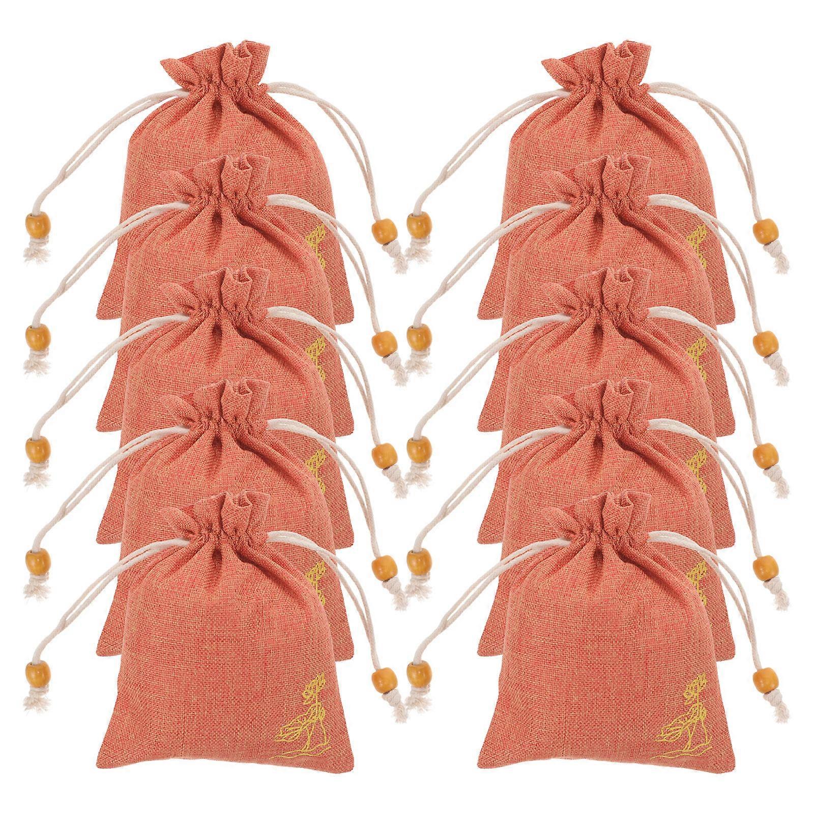 Empty Fragrance Bags Chinese Style Sachet Bag Rectangular Storage Refillable Orange 15x12cm 10Pcs