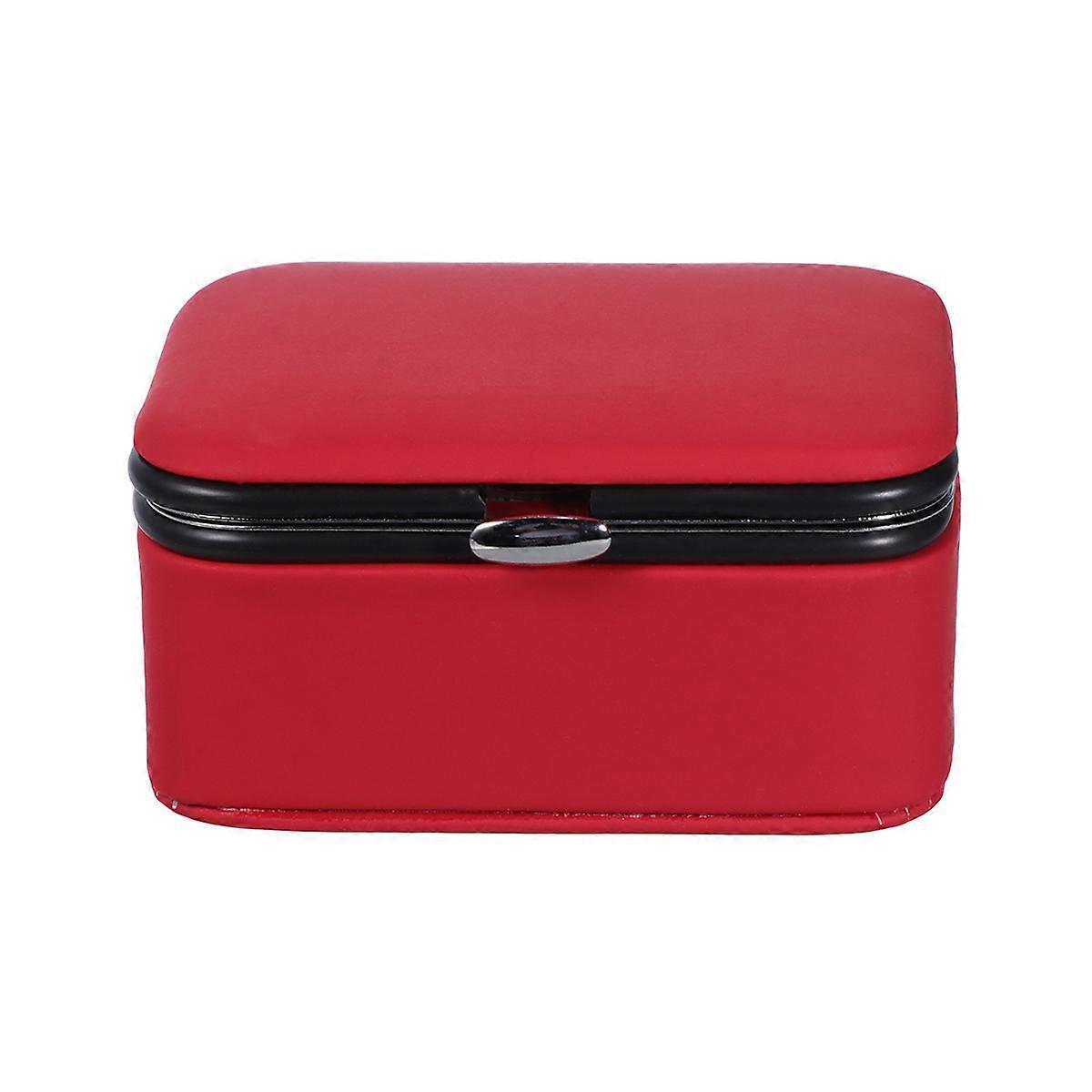 Mini Jewelry Storage Case Rectangular Portable Fashionable Design Red Lint Material for Travel Home Storage 1Pack