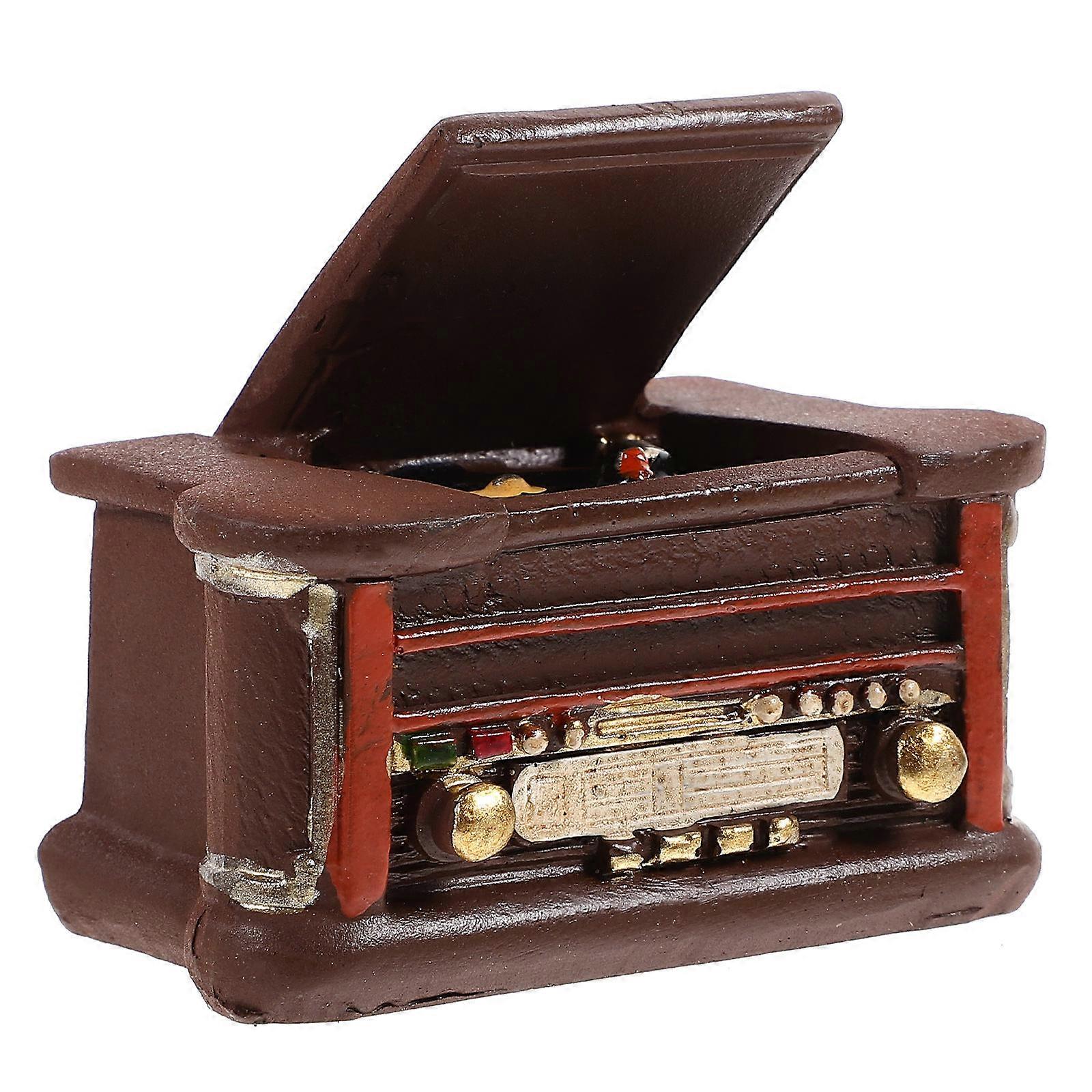 Miniature Vintage Record Player Brown Resin with DIY Creativity for Decoration