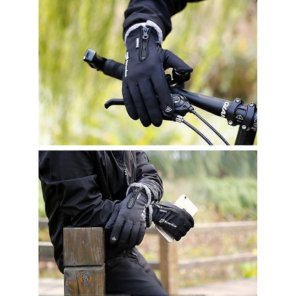 Thickened Cycling Gloves Touch Screen Compatible Anti Slip Windproof Black 1Pair